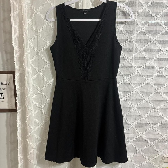 Ambiance Apparel Dresses & Skirts - Deep V sheer lace solid fit and flair dress size medium